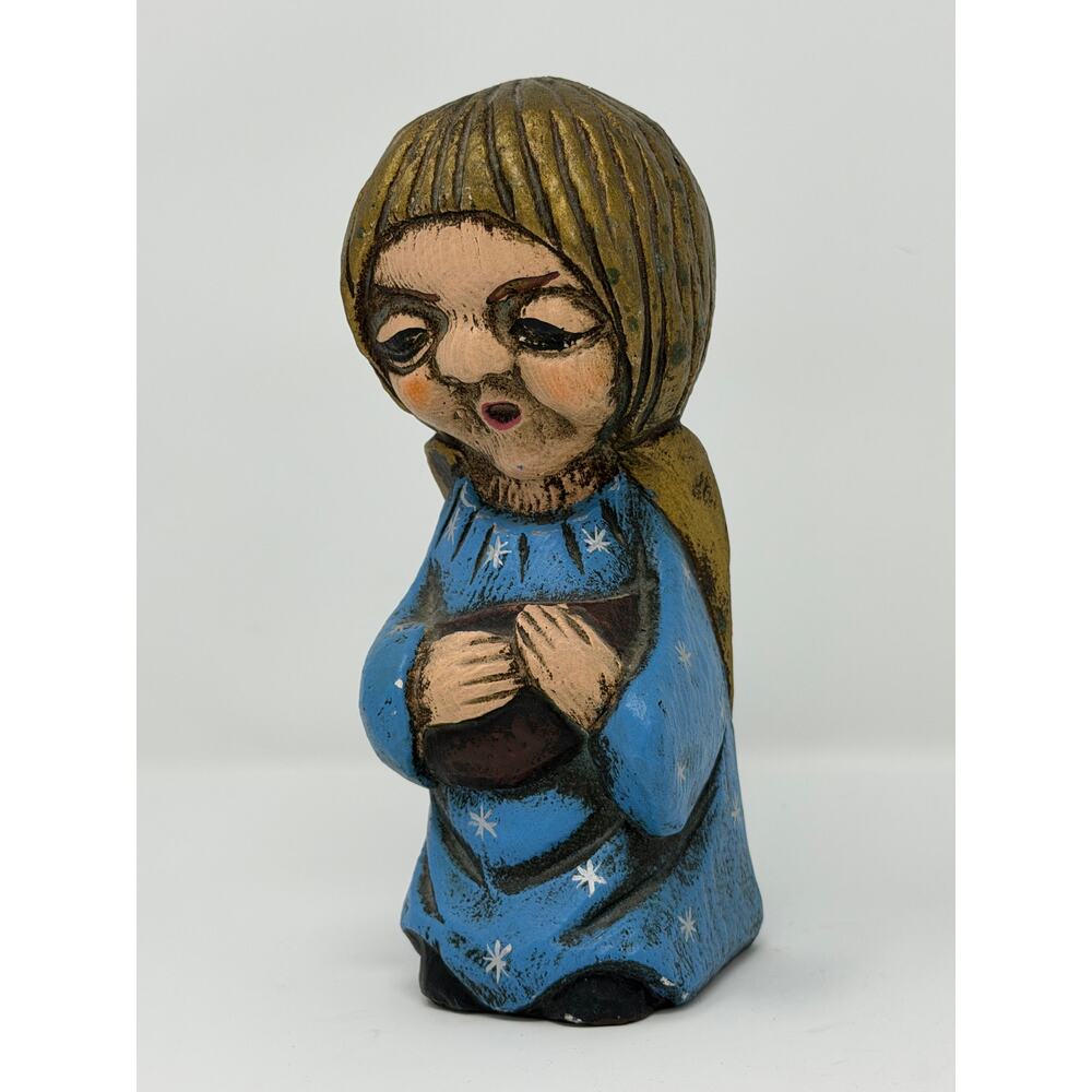 Vintage Kneeling Choir Singing Angel SANTO Hand Carved Wood MCM Painted‎ Block